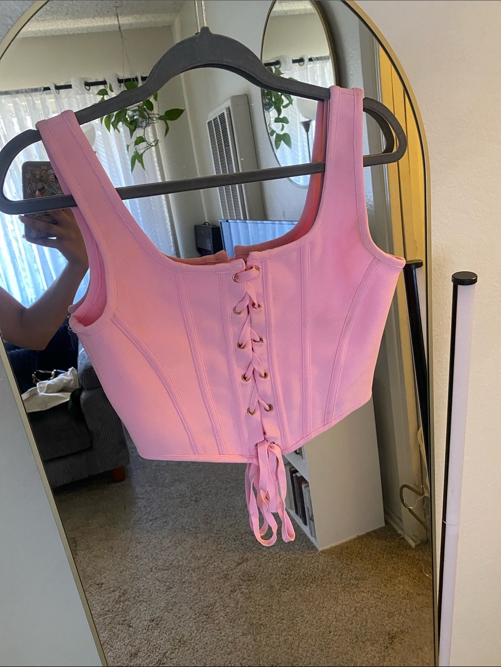 Pink Lace-Up Corset Tank Top - Women